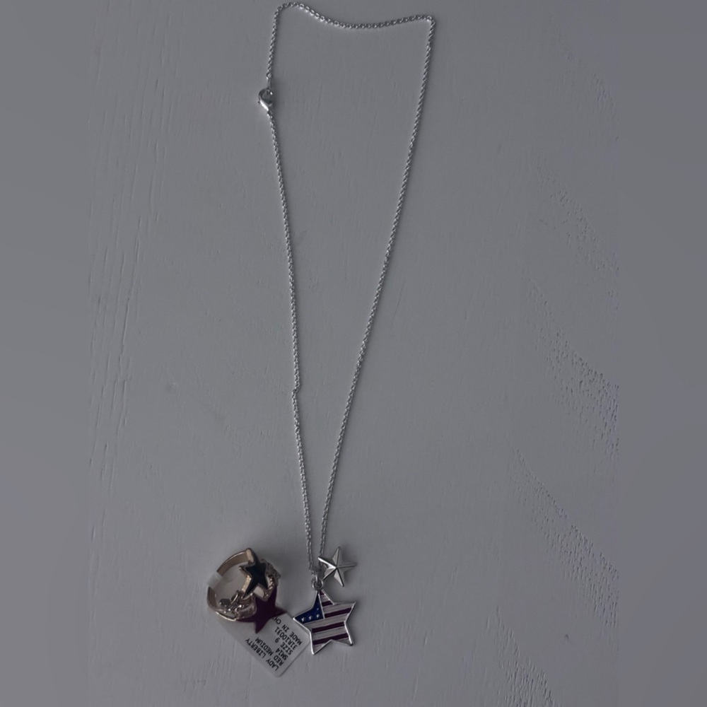 3/20$ Red, White and Blue Star Necklace and Ring Size: 9